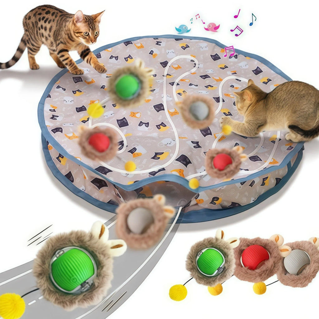 Juego de fundas para pelotas interactivas para gatos, rodadura rápida en bolsa, juguete para gatitos de escondite, juguete interactivo para gatos activado por movimiento, para interiores
