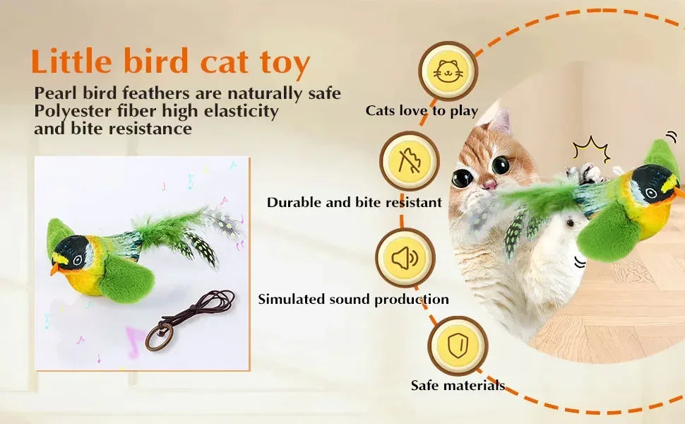 Juguete interactivo de pájaros para interiores para gatos, juguete para perseguir y provocar, juguete con sonido de hierba gatera, juguete divertido para gatos, juguete colgante de pared con forma de pájaros.