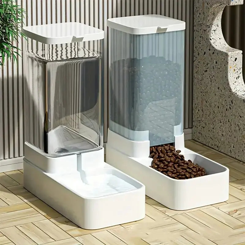 1 o 2 dispensadores automáticos de agua y comida para perros, de plástico, con sistema de alimentación por gravedad.