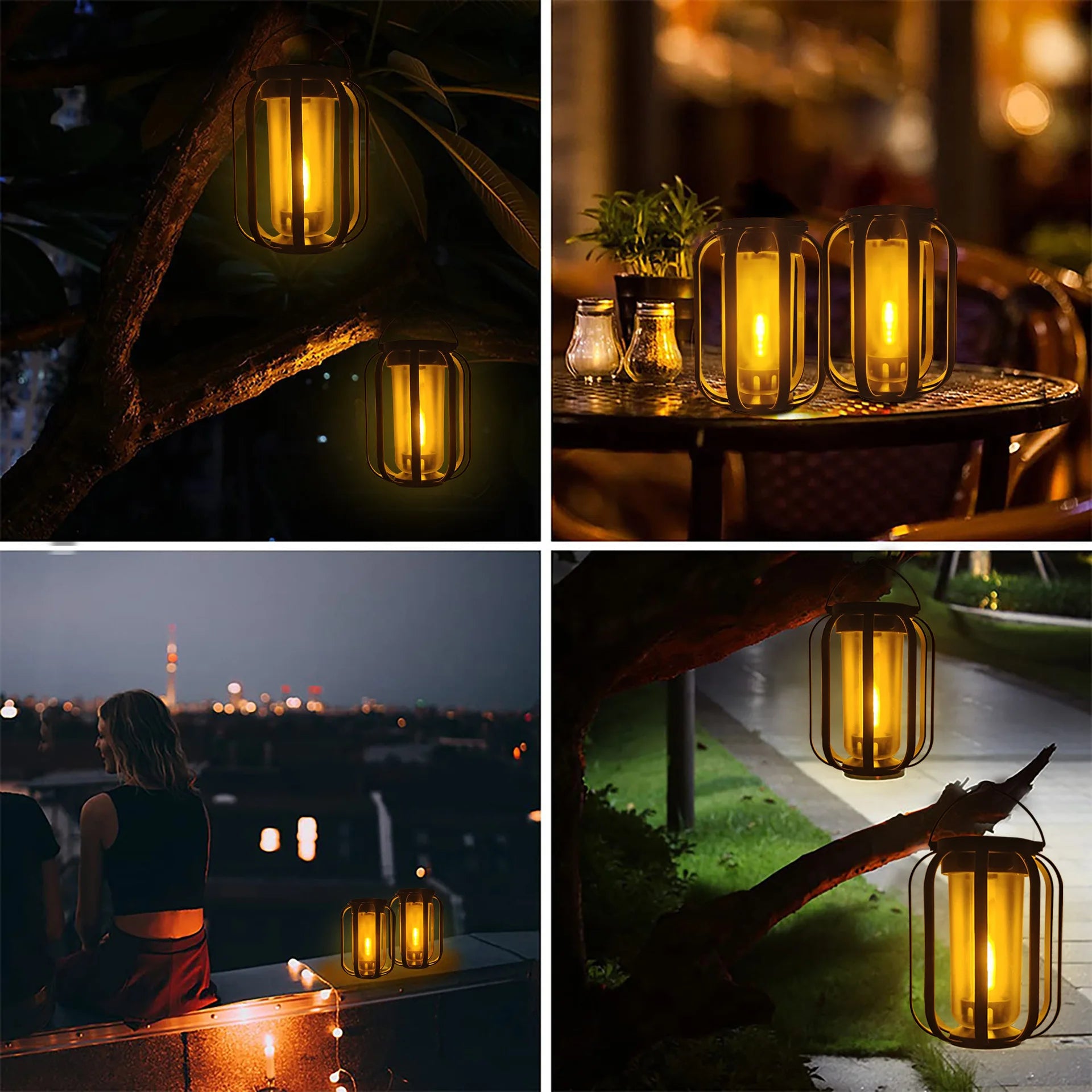 Faroles solares con luz de llama parpadeante, luces solares para jardín, escritorio, camping, impermeables, colgantes, patio y jardín.