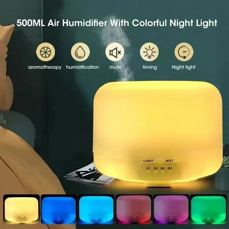 Mini humidificador USB de 500 ml con diseño de madera, difusor de aromas, humidificador de aire con luces nocturnas de colores, difusor de aceites esenciales.