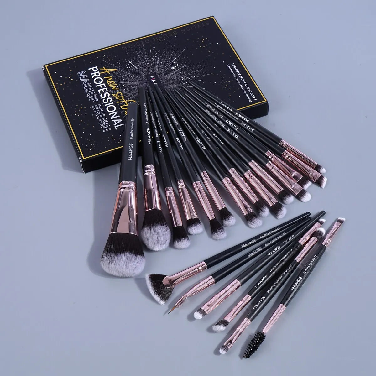20 brochas de maquillaje con caja, herramienta profesional para difuminar polvos, sombras de ojos, base de maquillaje y colorete.