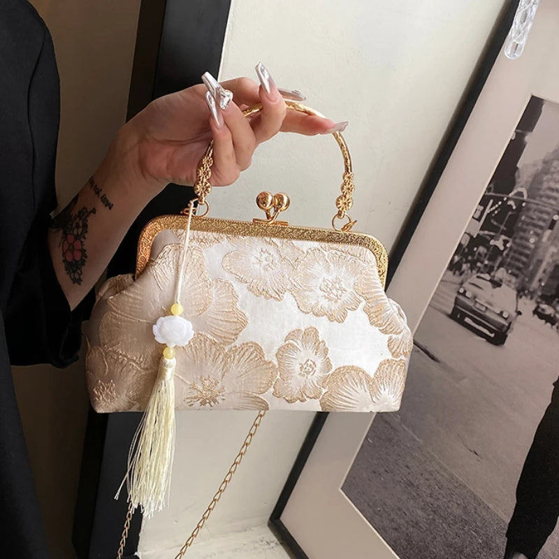 Bolso de hombro bordado de estilo chino, elegante bolso de mano retro pequeño cuadrado, bolso de fiesta de boda, lujo, diseñador, mujer, bolso de mano de noche