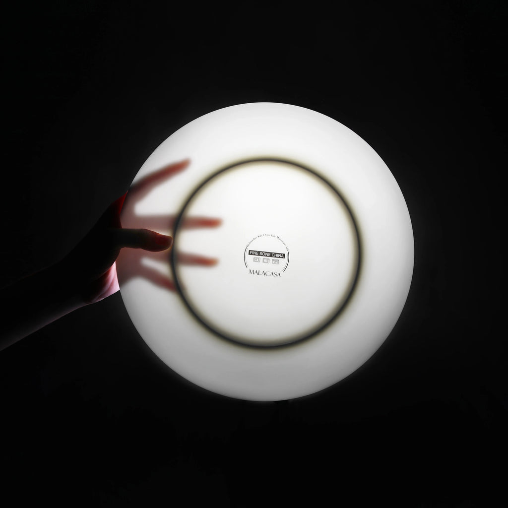 Juego de vajilla MALACASA de porcelana blanca con borde dorado, estilo nórdico europeo, de 16/32 piezas, con cuenco, plato llano, plato de postre y plato hondo para 4 personas.