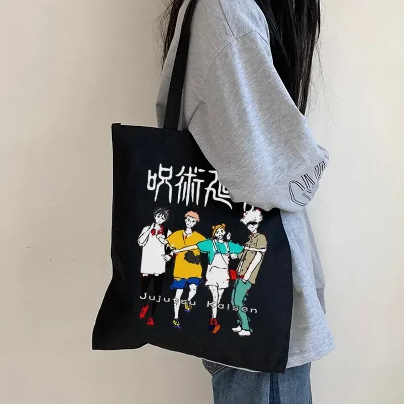 Bolso de mujer Jujutsu Kaisen, bolso de lona, bolso de hombro de anime japonés para mujer Ins Harajuku, bolso de compras vintage de dibujos animados de gran capacidad.
