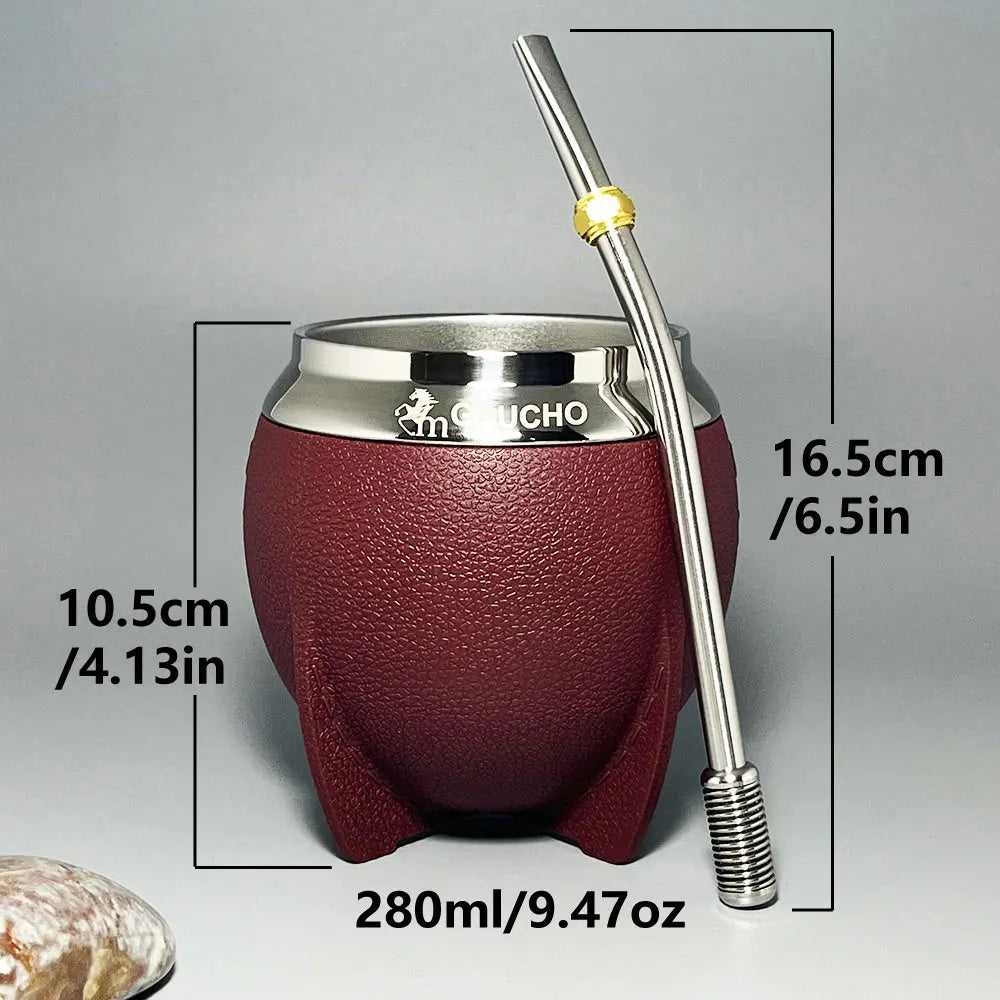 Kit de mate Gaucho con calabaza de acero inoxidable de 280 ml, aislamiento térmico, filtro extraíble, pajita, bombilla y cepillo de limpieza (venta al por mayor)