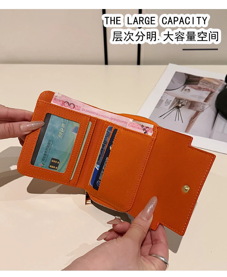 Cartera retro para mujer, gran capacidad, múltiples ranuras para tarjetas, comercio exterior, multifuncional, plegable en tres partes.