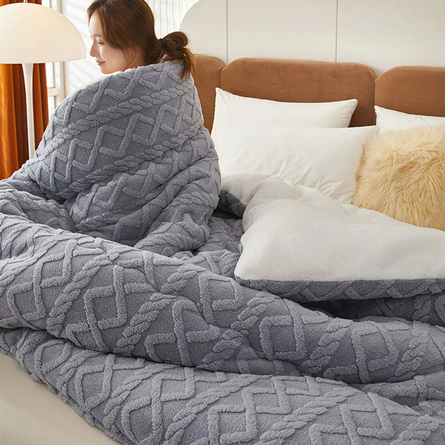 Nueva manta de invierno súper gruesa y cálida para cama, de cachemir sintético de cordero, mantas pesadas, suaves, cómodas y cálidas. Edredón.