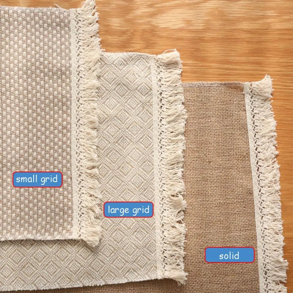 1 unidad de manteles individuales cuadrados creativos para mesa de comedor con encaje, de yute natural. Manteles individuales para mesa de comedor y cocina. Decoración de mesa de yute color caqui.