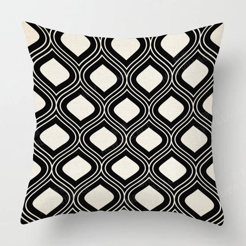 Funda de almohada de lino con estampado geométrico en blanco y negro para sofá o sofá. Decoración para el hogar. Se puede personalizar para ti. Tamaños disponibles: 40x40, 45x45, 50x50 y 60x60.