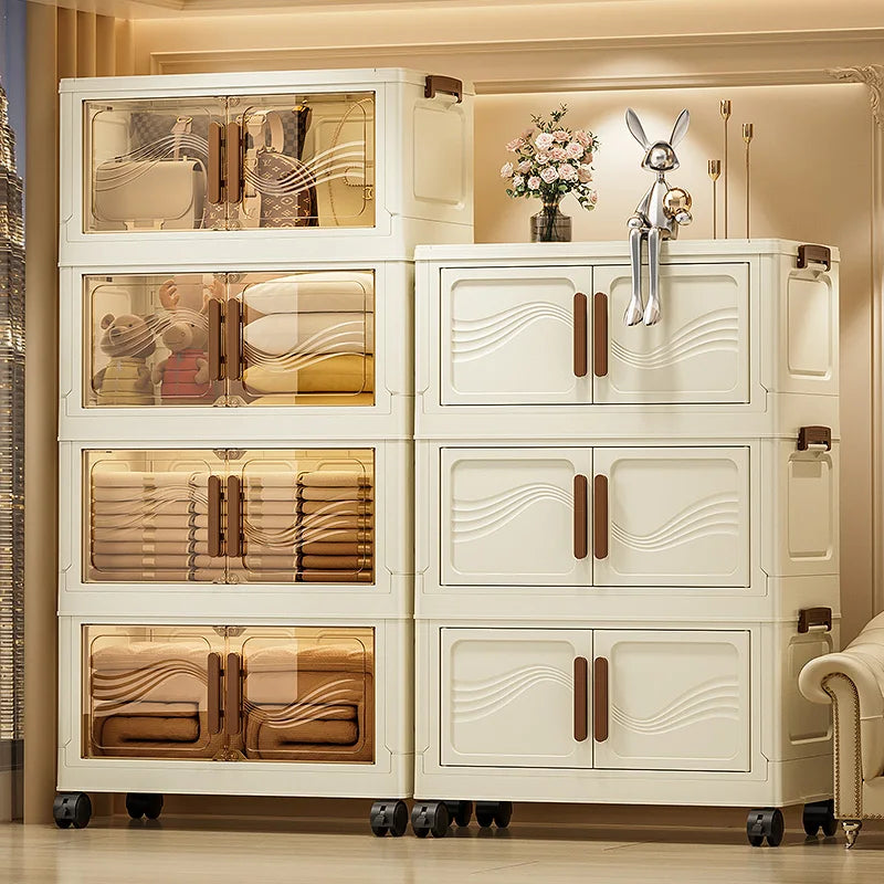 Caja de almacenamiento plegable con puerta transparente: espaciosa, duradera y fácil de montar. Ideal para organizar ropa, libros, juguetes y