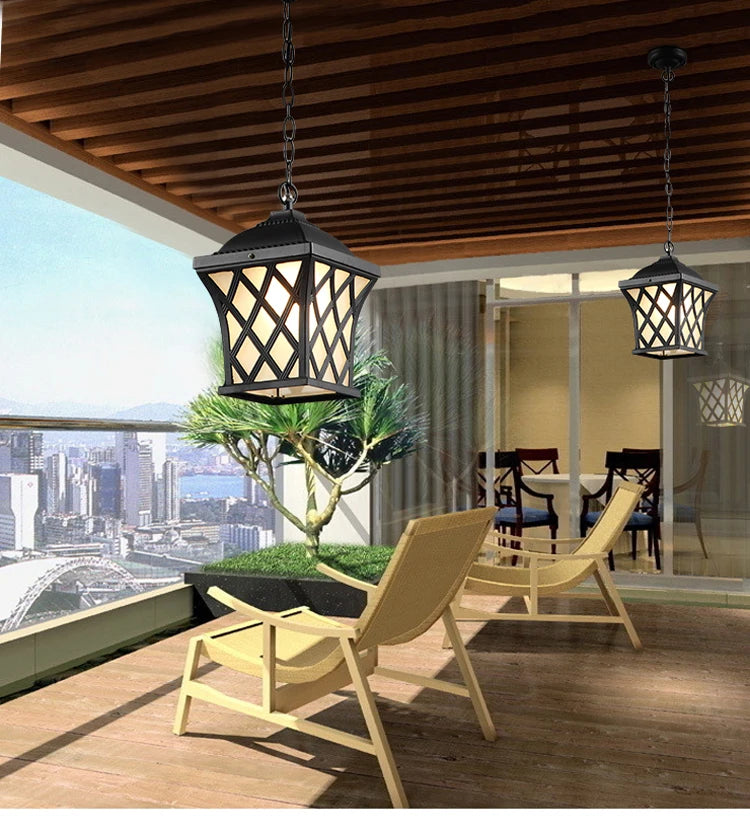 Lámpara colgante impermeable LED Retro europea, candelabro de pueblo para exteriores, luces para pasillos y balcón, luminaria colgante
