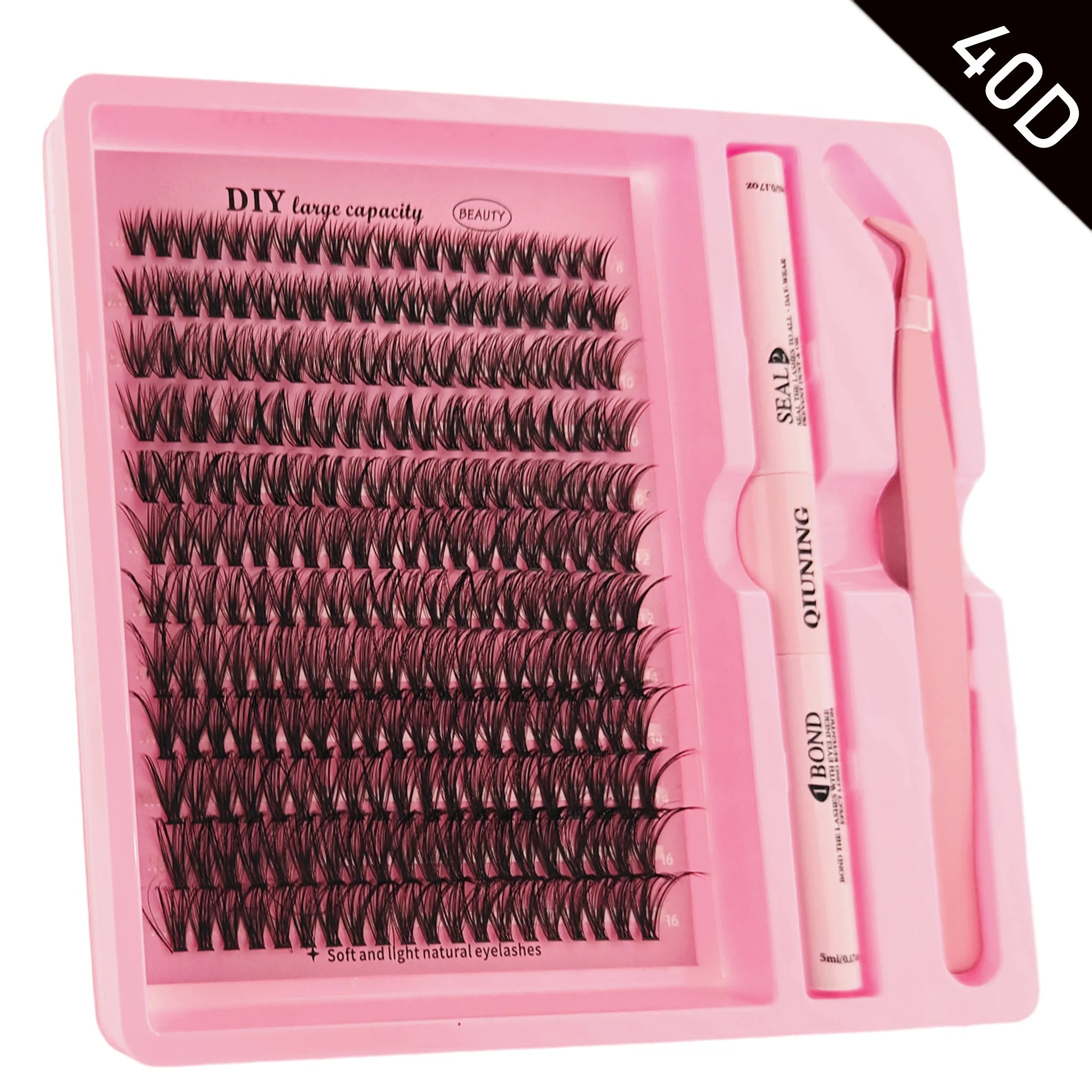 Kit de pestañas QIUNING, pestañas individuales esponjosas, adhesivo, sellador y removedor de pestañas, pestañas de visón sintético, extensión de pestañas DIY.