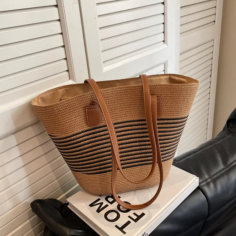 Bolso de paja para mujer, verano, Inswind 2024, nuevo, playa, costa, exteriores, viajes, vacaciones, bolso de hombro de gran capacidad
