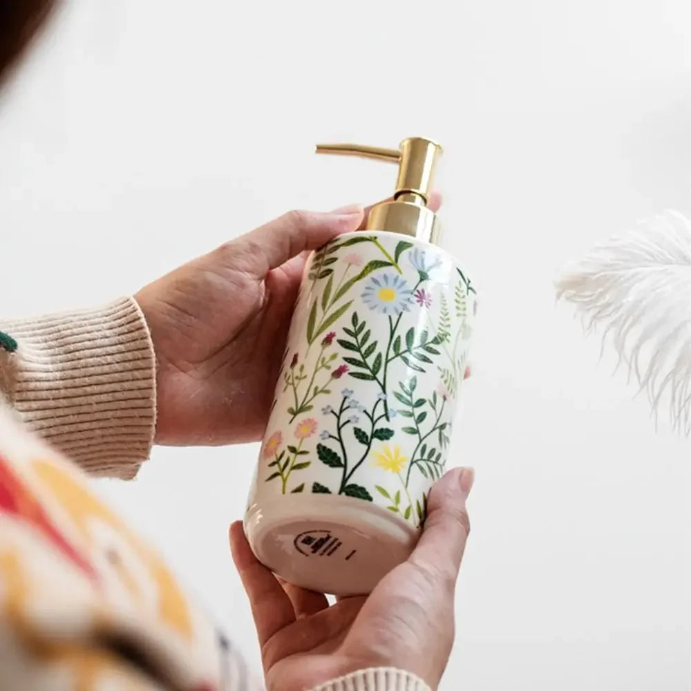 Dispensador de jabón de cerámica de 430 ml, moderno, vintage, marrón, contenedor de almacenamiento de líquidos, ahorra jabón, botella con bomba de loción creativa para el baño