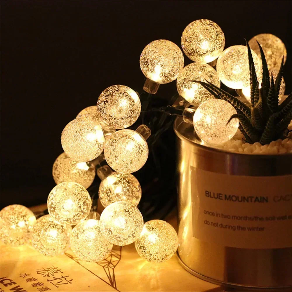 Guirnalda de luces LED solares para exteriores con globos de cristal y 8 modos de iluminación para jardín, patio, fiestas y decoración de árboles. Ramadán Kareem.