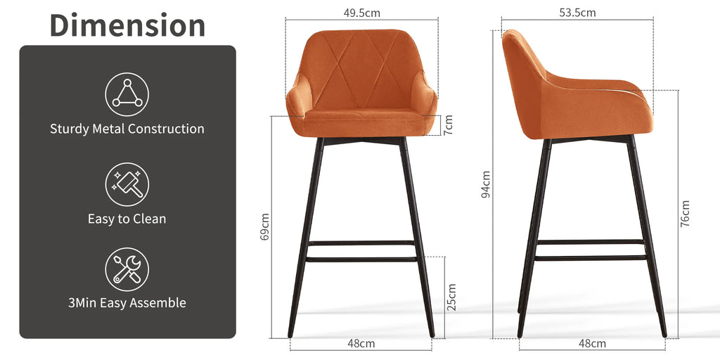 JYMTOM Juego de 2/4 piezas de taburetes de bar, taburetes de mostrador, taburetes de bistró, sillas de bar tapizadas en terciopelo/PU con reposabrazos, taburete moderno con metal negro
