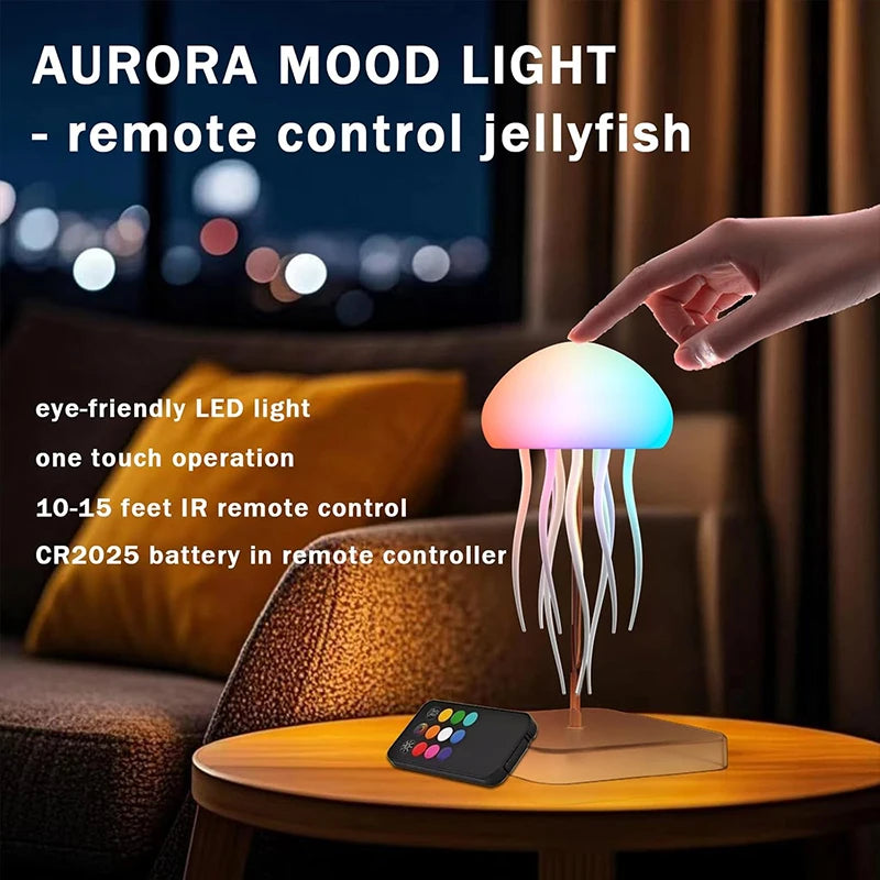 Lámpara LED con forma de medusa, 9 tentáculos, 2 modos de funcionamiento, batería de larga duración, efectos de luz con degradado de color y mando a distancia.