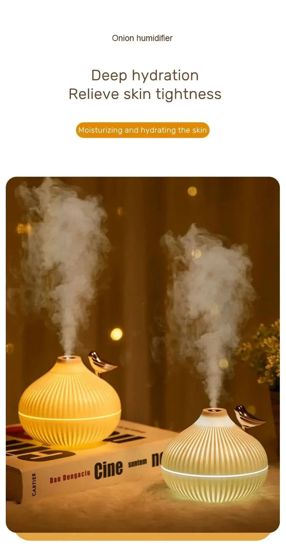 Humidificador portátil con aroma, diseño creativo en forma de cebolla, difusor de aire eléctrico USB, esencial para el coche, el hogar, el dormitorio y los viajes.