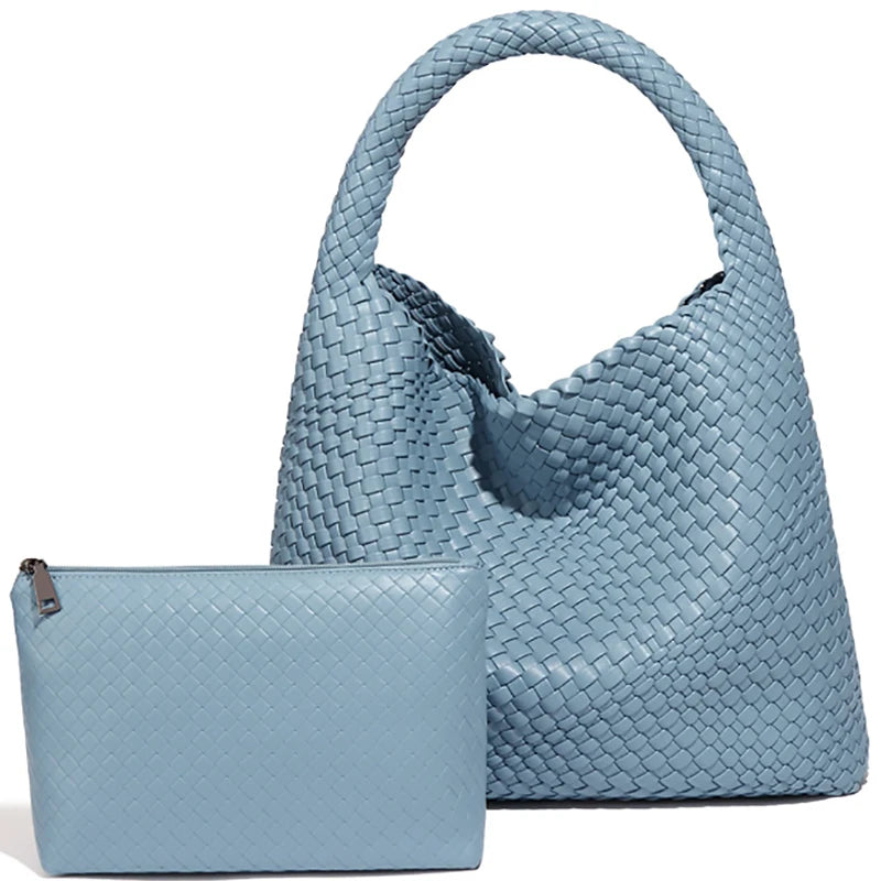 Bolso tote tejido para mujer, bolso de mano grande tejido, bolso de hombro de cuero suave, bolso de compras para el trabajo, bolso tote de playa de verano con monedero