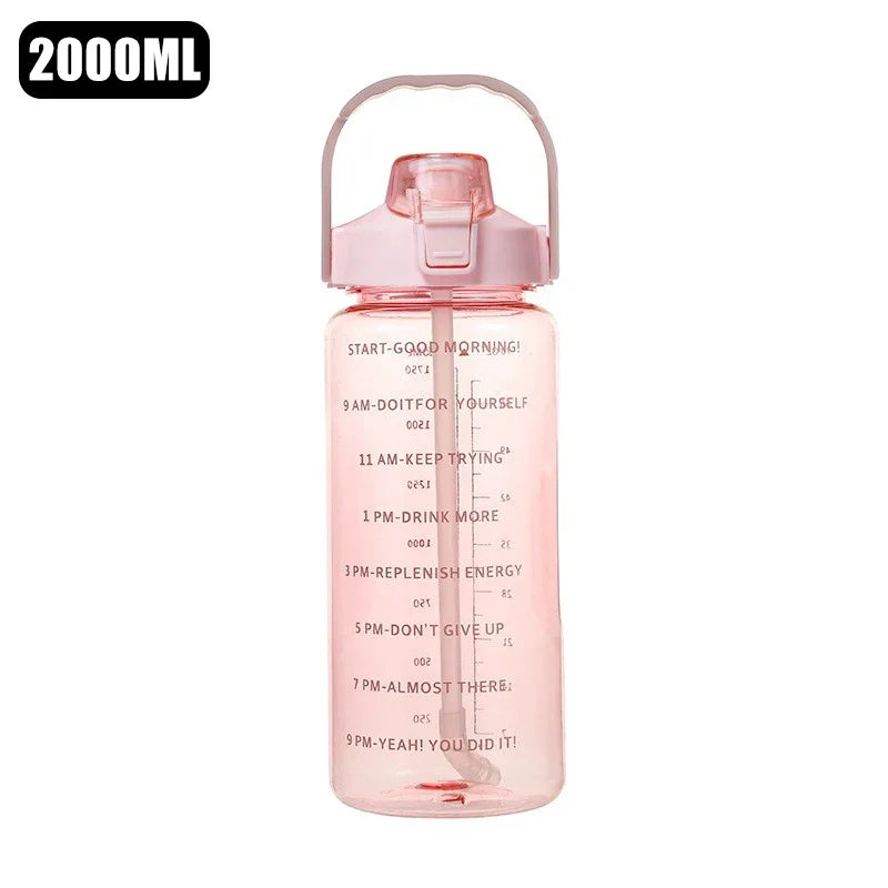 Botella de agua grande de 2 litros, portátil, con pajita de plástico, ideal para viajes, deportes y fitness. Vaso grande de alta calidad, universal para adultos.