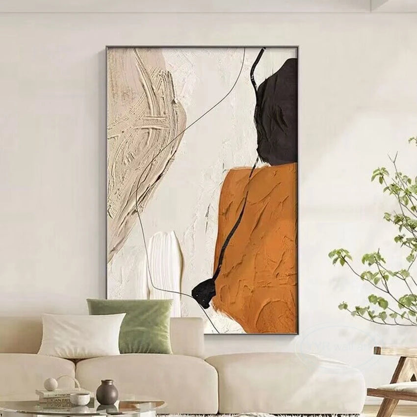 Pintura al óleo abstracta nórdica moderna con colores combinados, gruesa y hecha a mano, para decoración del hogar, dormitorio, comedor y sala de estar (mural).