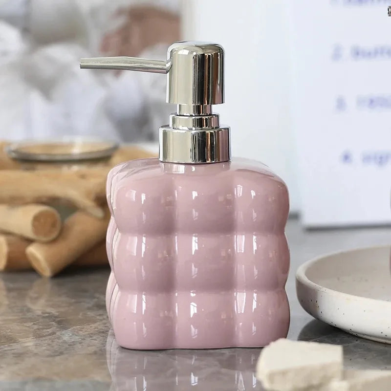 Dispensador de jabón líquido de 300 ml con dosificador de presión, botella separada, accesorios de baño, dispensador de champú y gel de ducha de cerámica para el hogar.