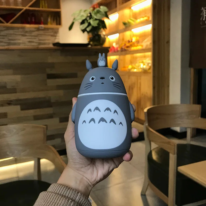 Botella de agua de vidrio con forma de Totoro de dibujos animados Kawaii para niños, a prueba de fugas, para gimnasio, viajes y deportes al aire libre.