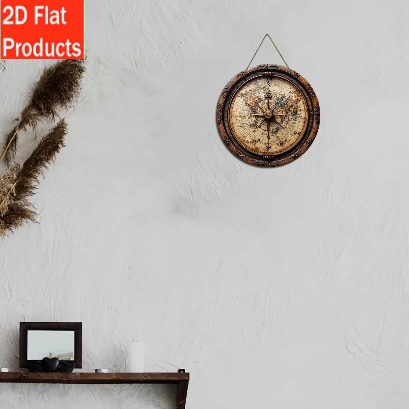 Mapa náutico vintage del mundo, arte de pared de madera - Placa redonda de madera de 8x8 pulgadas con rosa de los vientos, decoración costera para sala de estar u oficina.