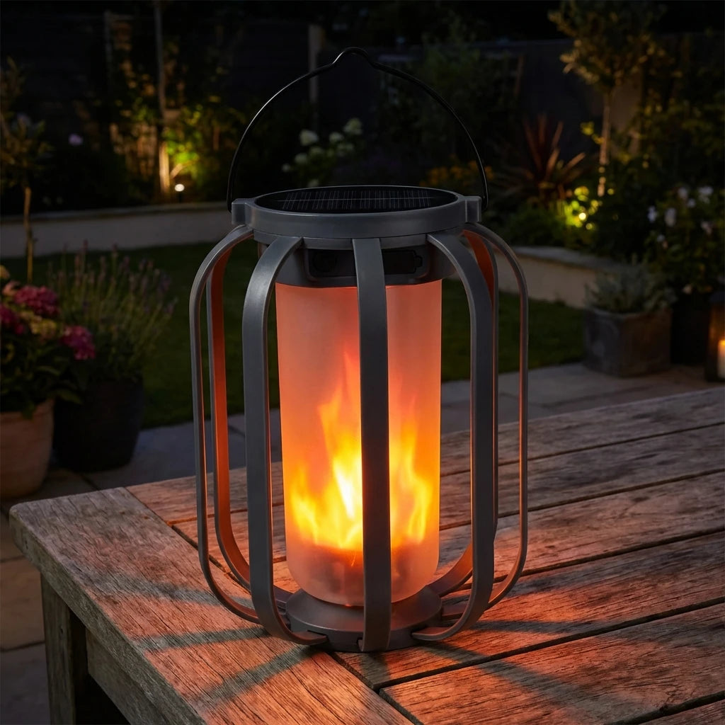 Faroles solares con luz de llama parpadeante, luces solares para jardín, escritorio, camping, impermeables, colgantes, patio y jardín.