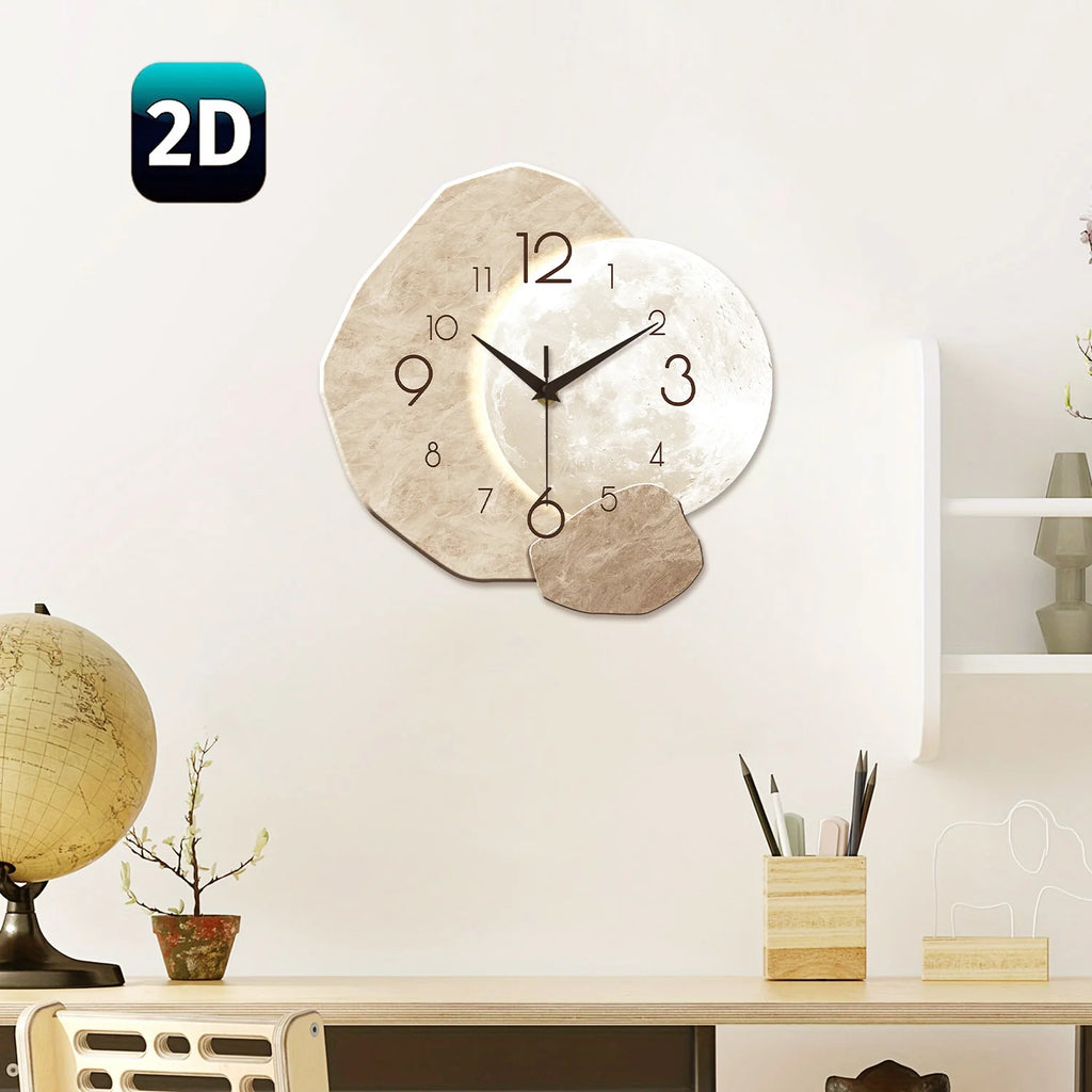 Reloj de pared moderno, sencillo y silencioso, con diseño de luna, movimiento de cuarzo y fabricado en madera, ideal para la decoración de dormitorios, salas de estar u oficinas.