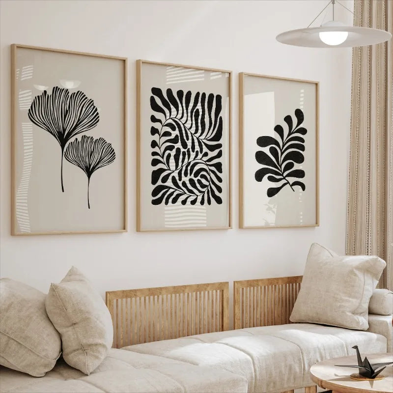 Póster artístico minimalista estilo boho Matisse con hojas botánicas, lienzo decorativo para pared, ideal para la sala de estar o el hogar.
