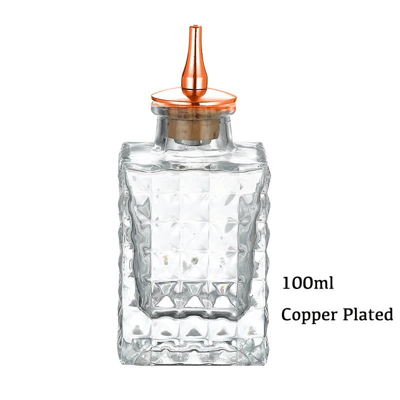 Botella de amargo - Botella de vidrio vintage, botellas decorativas con tapón dosificador, botellas dosificadoras para preparar cócteles, ideal para bartenders.