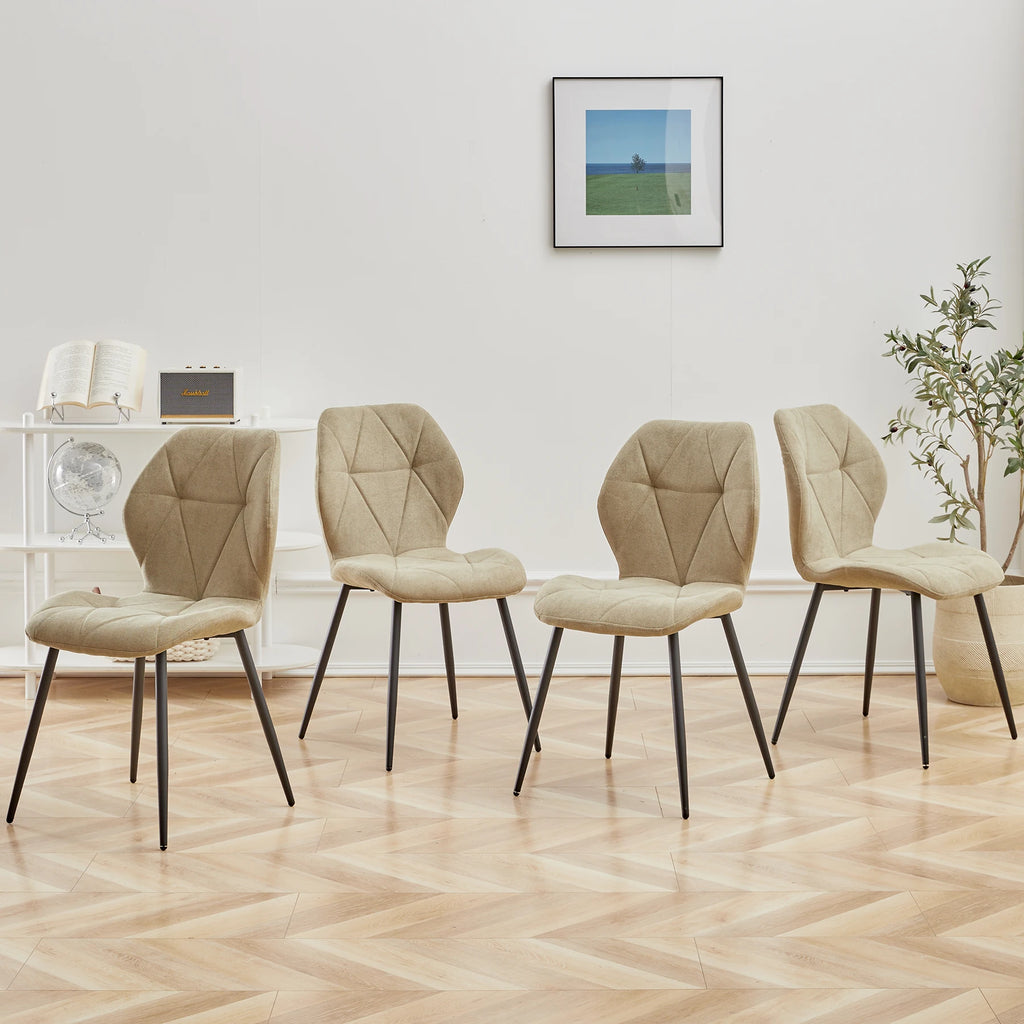 Juego de 2/4/6 sillas de comedor EGOONM, tapizadas en tela de lino acolchada, con patas de metal, ideales para balcón, restaurante o comedor.
