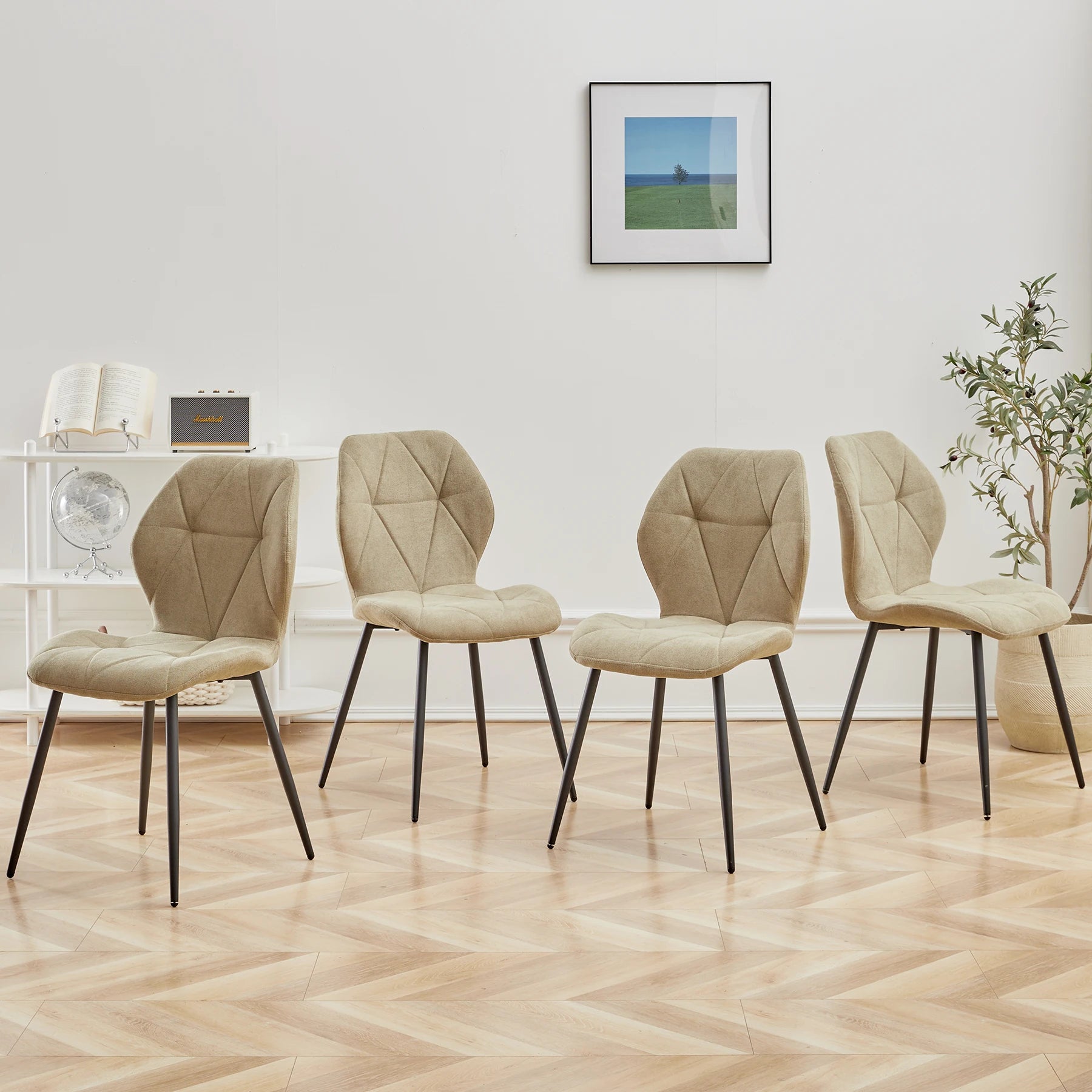 Juego de 2/4/6 sillas de comedor EGOONM, tapizadas en tela de lino acolchada, con patas de metal, ideales para balcón, restaurante o comedor.