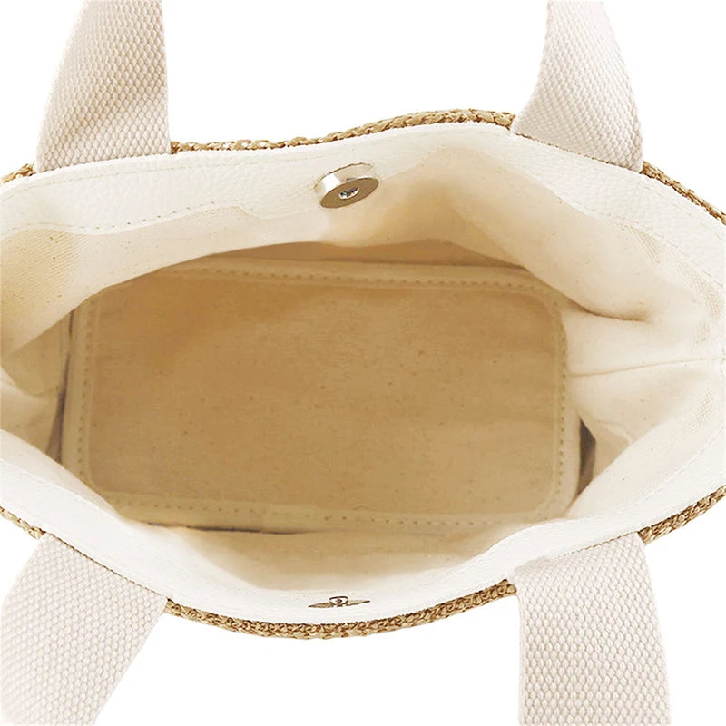 Bolso bandolera de paja playera para mujer, estilo bohemio, de verano, de ratán tejido, tipo cubo, hecho a mano.