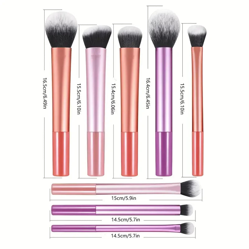 Kit de 8 brochas de maquillaje de pelo sintético suave para base, colorete y sombra de ojos. Herramientas de maquillaje cosmético.