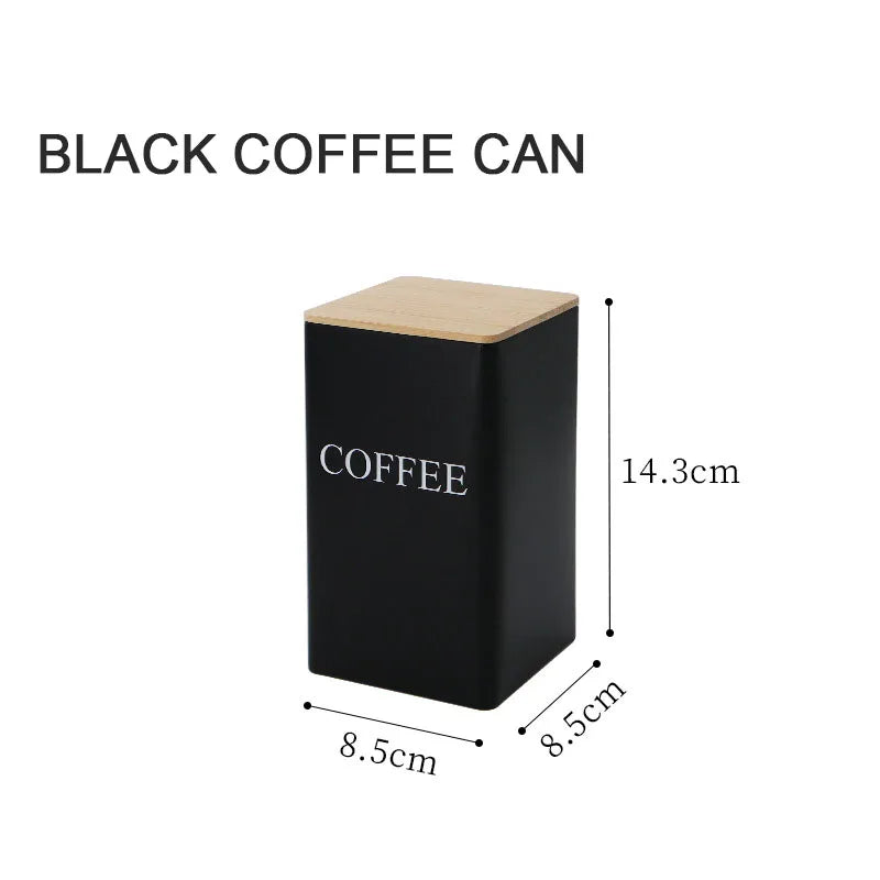 Recipiente para granos de café con tapa de bambú, estilo sencillo, tarros de metal para té, café y azúcar, lata de té, utensilios de cocina.