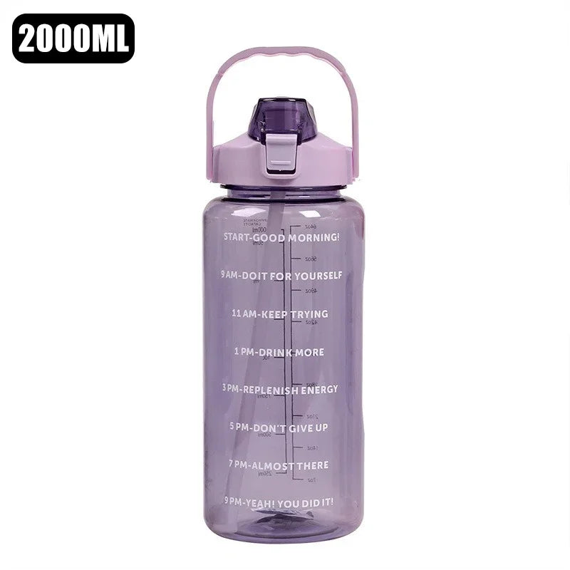 Botella de agua grande de 2 litros, portátil, con pajita de plástico, ideal para viajes, deportes y fitness. Vaso grande de alta calidad, universal para adultos.