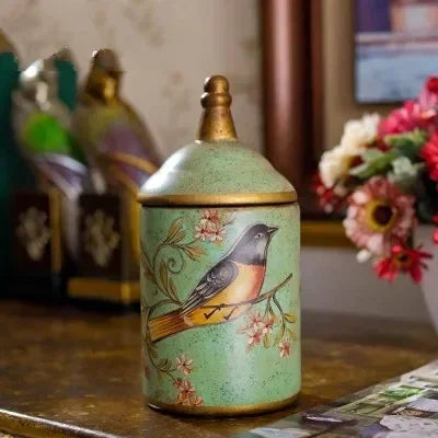 Tarros de cerámica vintage para almacenamiento, tarro de azúcar de cocina, lata de té, tarro de té esmaltado a prueba de humedad, tarro de almacenamiento, adorno antiguo para el hogar