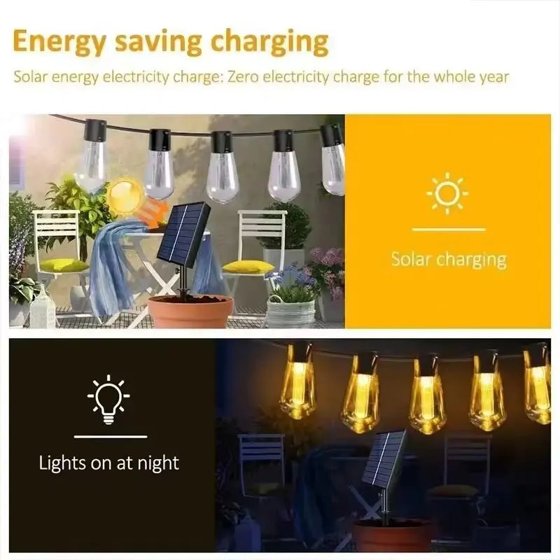 1 unidad de guirnalda de luces solares, lámparas de jardín impermeables para exteriores, jardín, terraza, balcón, camping, decoración retro para fiestas.
