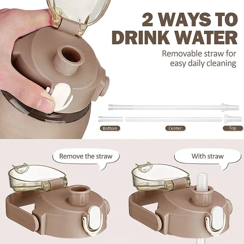 Botellas de agua de vidrio de 1000 ml con pajita, botella de vidrio con funda de silicona y marcador de tiempo, para gimnasio, camping, hogar y oficina.