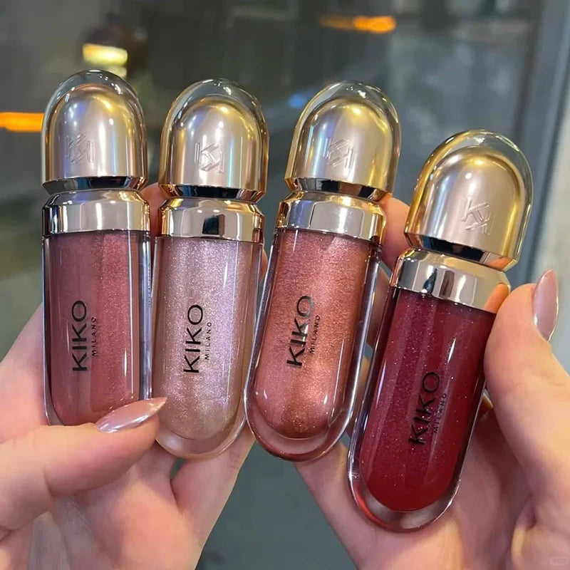 KIKO 3D Liquid Lip Glaze Brillo labial transparente Lápiz labial con efecto espejo Labios nutritivos, brillantes y voluminosos que no se desvanecen Maquillaje con pasta de frijoles y té con leche