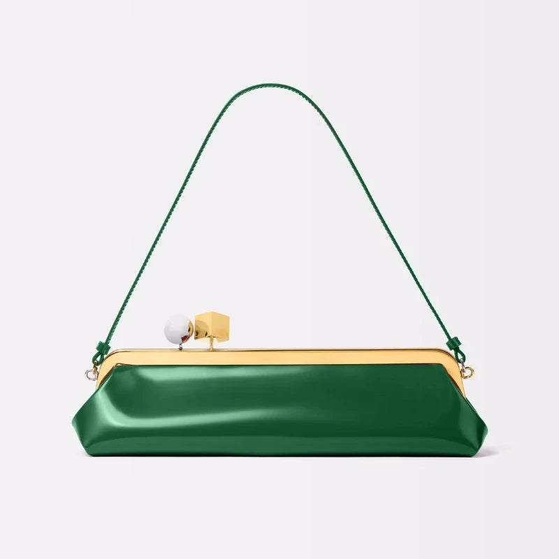 Bolso de mano largo con correa de hombro extraíble, bolso baguette de moda para mujer, bolso de mano de lujo de diseñador con clip para mujer.
