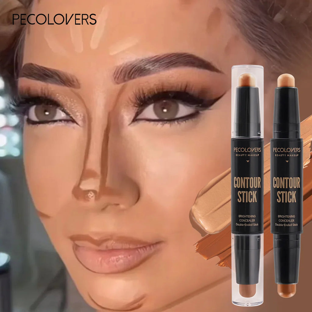 Lápiz iluminador de doble punta, maquillaje facial líquido, base de maquillaje para contornear, corrector en barra, cosméticos.