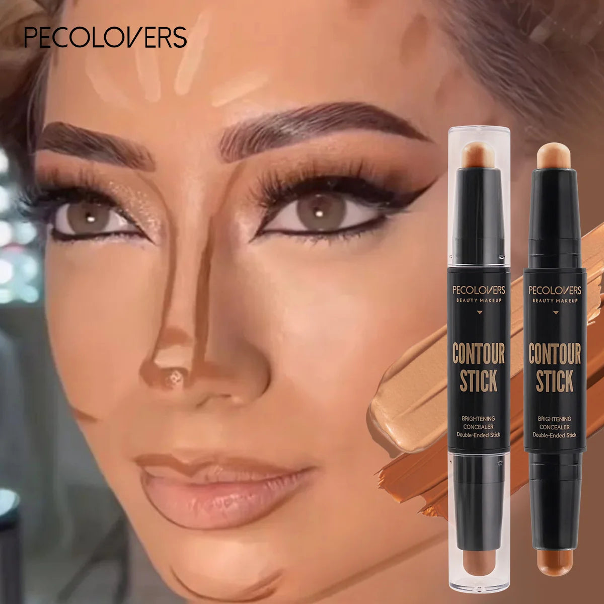Lápiz iluminador de doble punta, maquillaje facial líquido, base de maquillaje para contornear, corrector en barra, cosméticos.