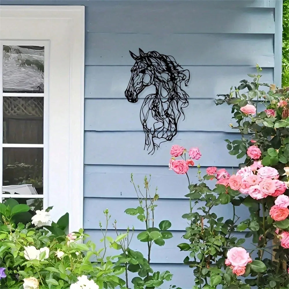 Decoración de pared de caballo de metal, arte de pared de hierro resistente a la intemperie para jardín, patio, interior, regalo de Navidad, decoración moderna para el hogar.