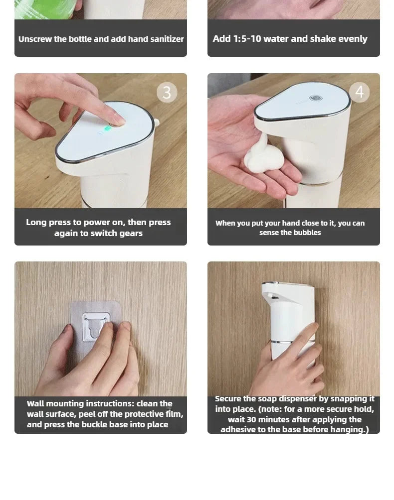 Nuevo dispensador automático de jabón en espuma 2026, máquina inteligente para baño con carga USB, color blanco, fabricado en ABS de alta calidad.