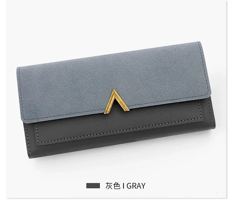 Nueva versión coreana de la cartera de mujer, cartera larga plegable en forma de V con hebilla, monedero de mano y tarjetero.