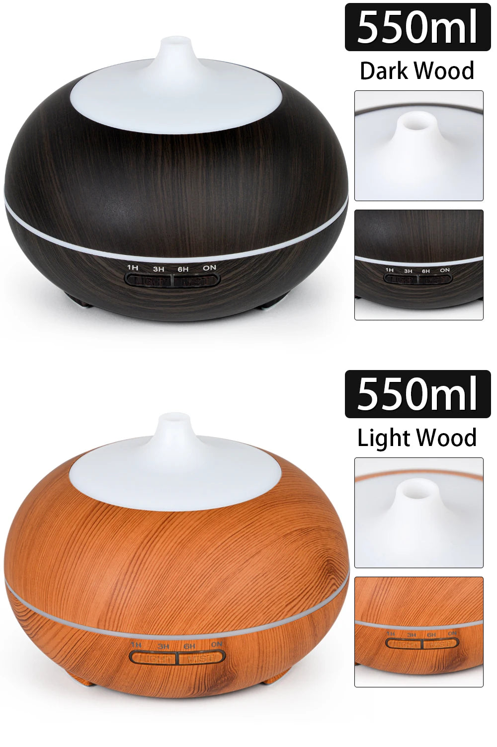 Difusor de aceites esenciales para aromaterapia con acabado de madera, control remoto, humidificador de aire ultrasónico, luz LED de 7 colores.
